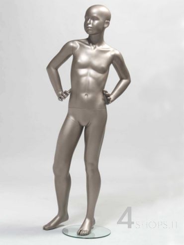 Manichino bambino 8 anni testa astratta finitura grigio metallico pos.381
