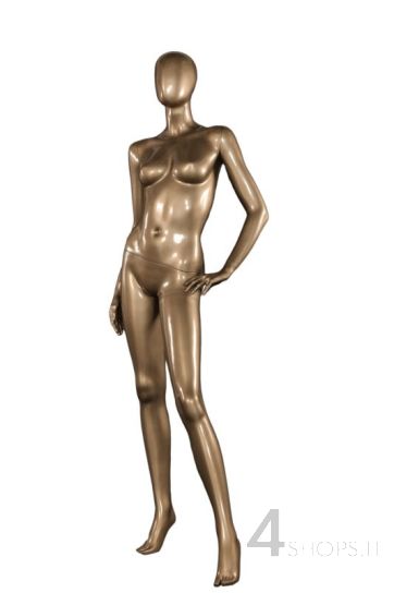 Manichino Donna testa a uovo titanio lucido base cromata - Gamba protesa