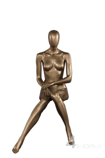 Manichino donna testa a uovo, seduto, titanio lucido - Fronte