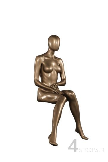 Manichino donna testa a uovo, seduto, titanio lucido - Fronte