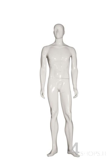 Manichino Uomo testa stilizzata finitura bianco lucido pos. Fernand - Con base