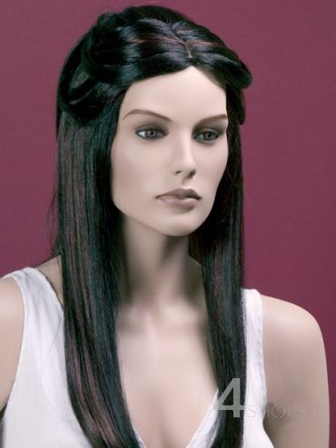 Parrucca donna nera liscia con riflessi castani