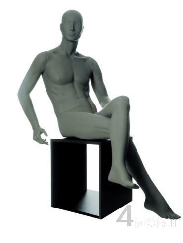 Manichino Uomo testa astratta finitura grigio opaco seduto pos.31