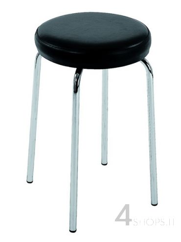 Sgabello in metallo cromato con cuscino nero