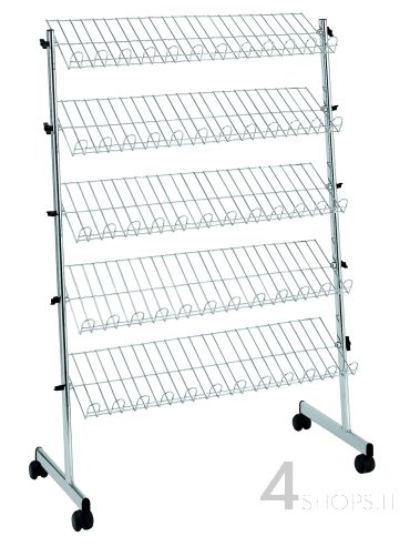 Stender a 5 ripiani inclinabili in metallo cromato con ruote