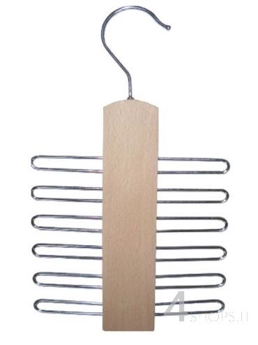 Gruccia portacinture in legno di faggio e metallo cromato