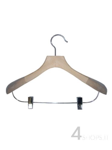 Gruccia capospalla cm 42 in legno di faggio con antiscivolo e pinze