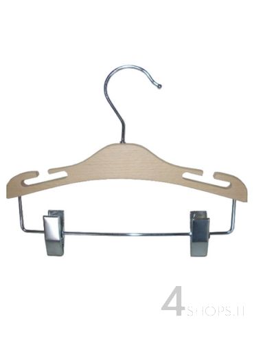 Gruccia cm 30 con pinze e spacchi legno di faggio e metallo cromato - Fronte