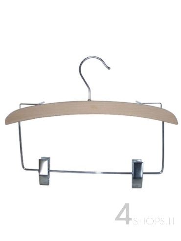 Gruccia cm 30 con pinze e ferma spalline legno di faggio - Fronte