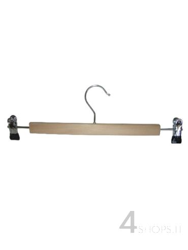 Gruccia con pinze in legno di faggio e metallo cromato, cm.26