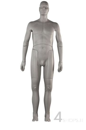 Manichino uomo snodato grigio con base regolabile - Fronte