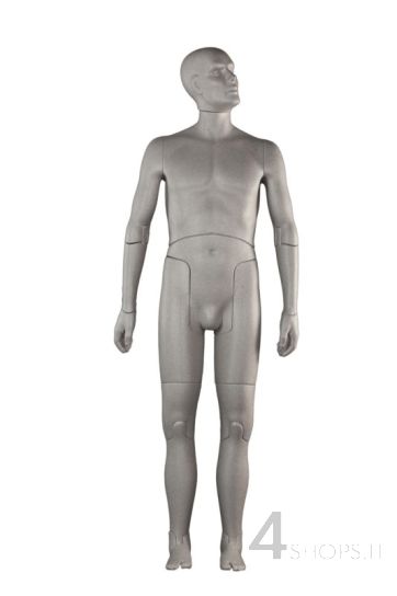 Manichino uomo snodato grigio con base regolabile - Fronte