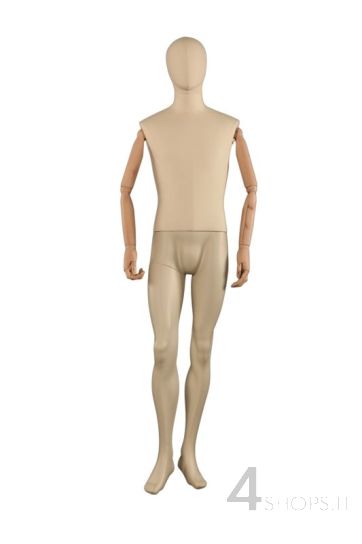 Manichino uomo stilizzato rivestito in tessuto con braccia - Fronte