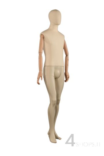 Manichino uomo stilizzato rivestito in tessuto con braccia - Fronte