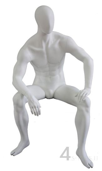 Manichino uomo con testa a uovo, seduto