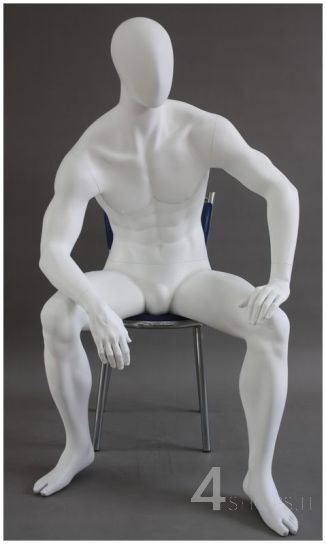 Manichino uomo con testa a uovo, seduto