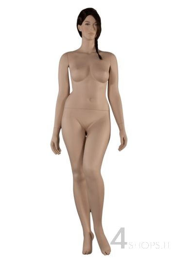 Manichino donna voluptous realistico con braccia dritte in posizione 2 - Fronte con parrucca