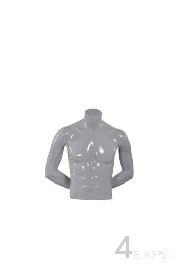 Busto uomo corto laccato grigio perla con braccia e base - Fronte