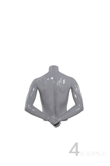 Busto uomo corto laccato grigio perla con braccia e base - Fronte