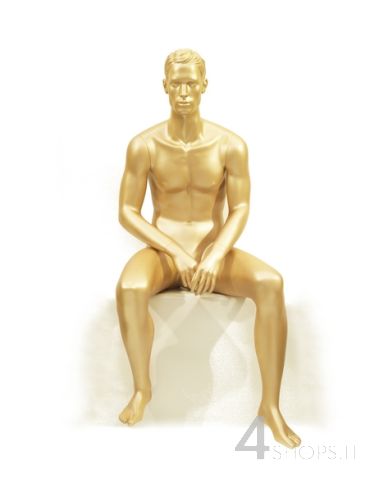 Manichino Uomo seduto testa stilizzata finitura oro